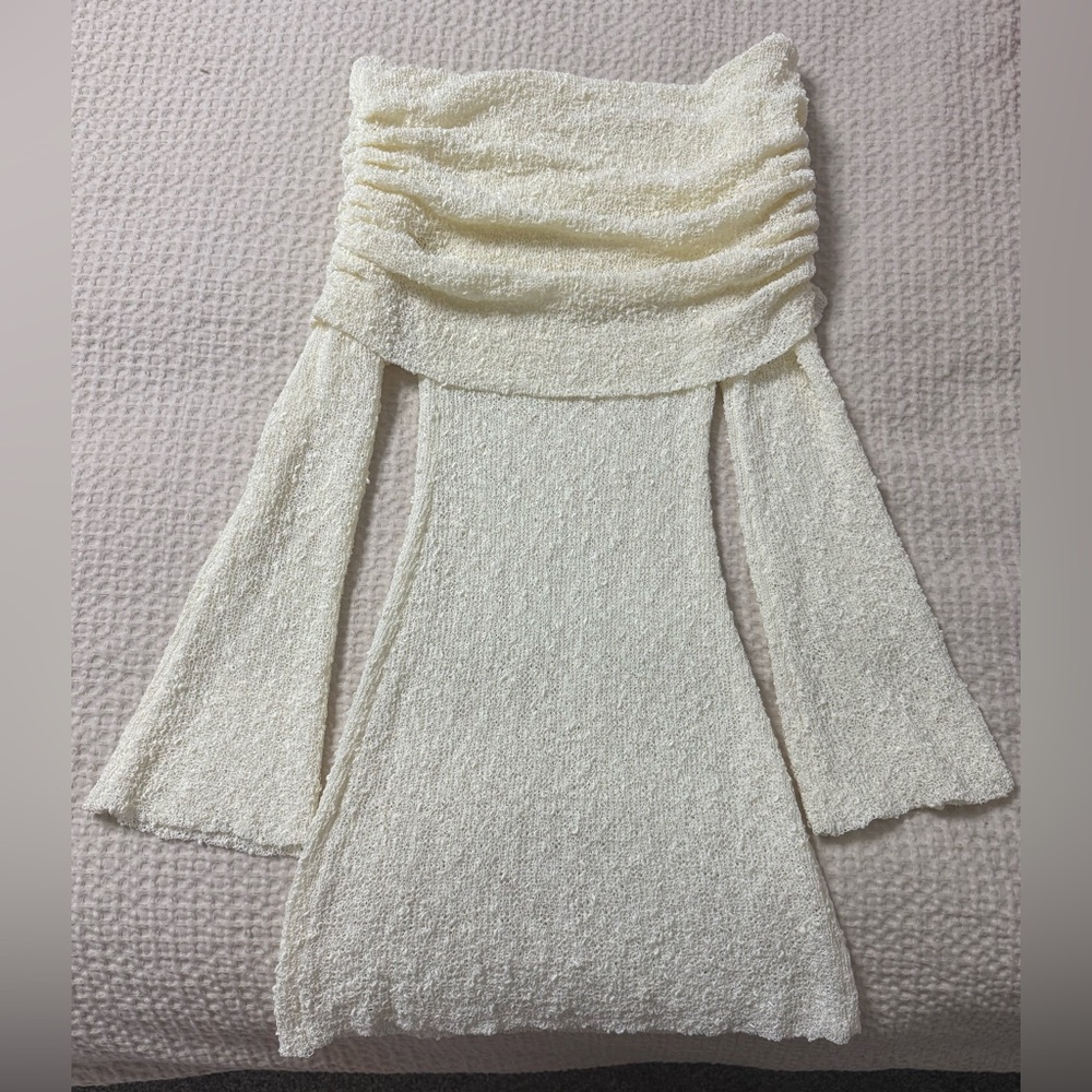 Meshki Marisol Off Shoulder Boucle Mini Dress - Ivory